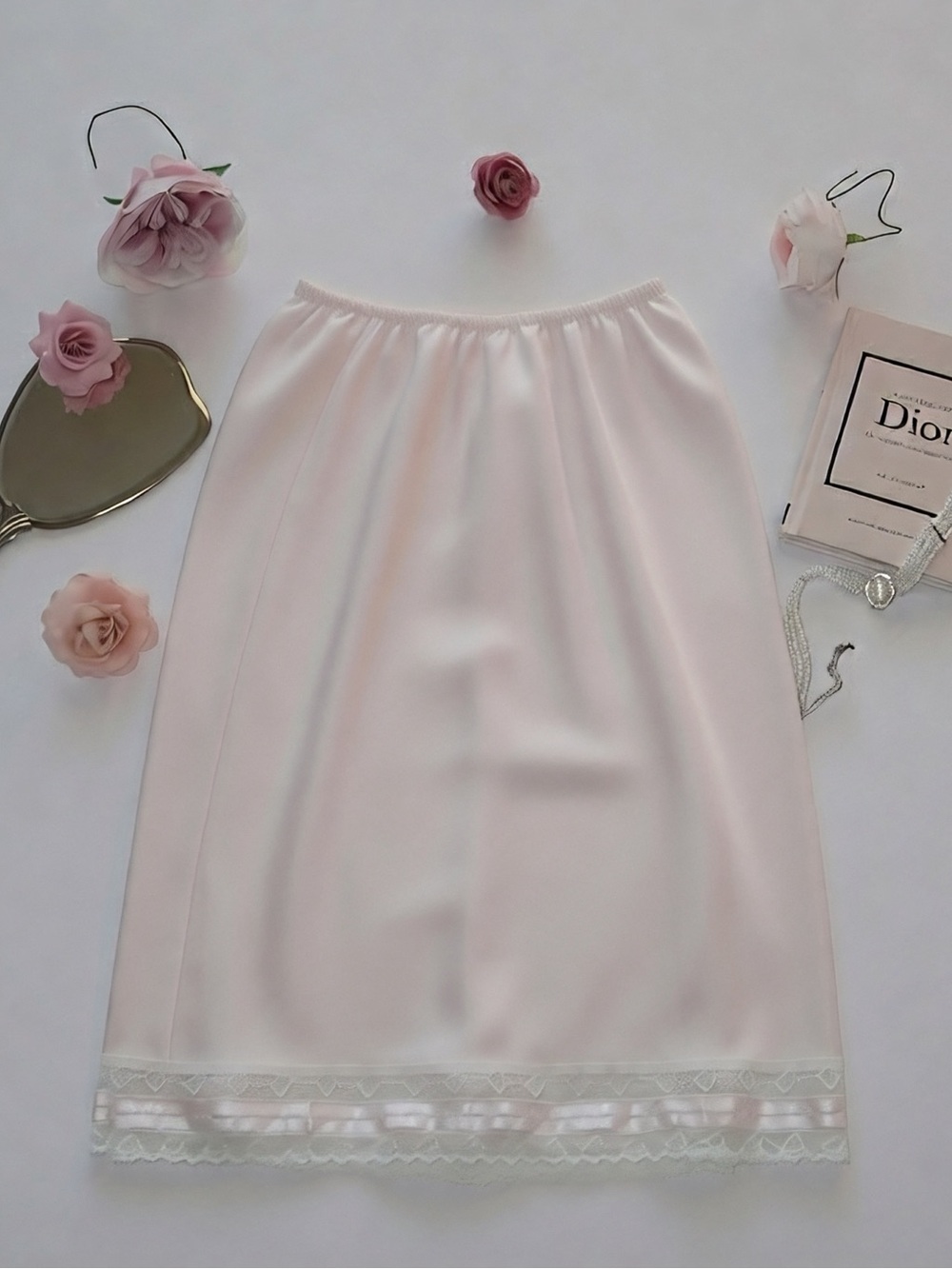 Vintage Christian Dior Slip Skirt with Lace Trim (Rare)